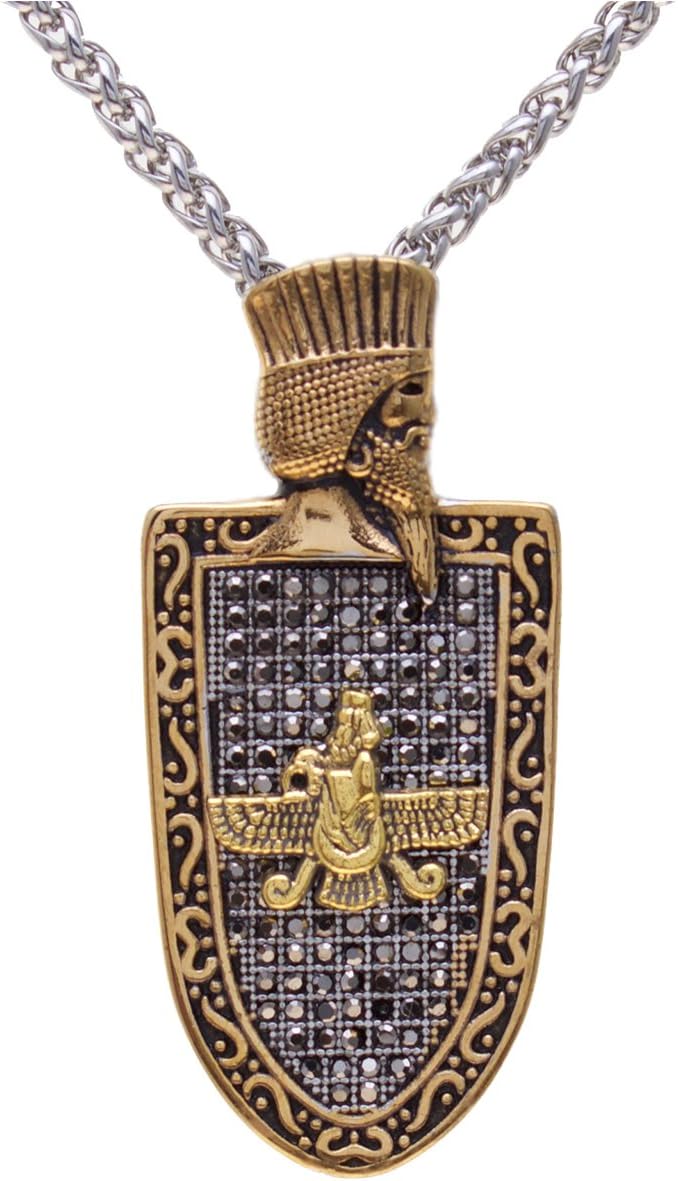 Gold Pt Cyrus The Great Farvahar Necklace Chain Persian Faravahar Gift Persia Farsi Parsi Art