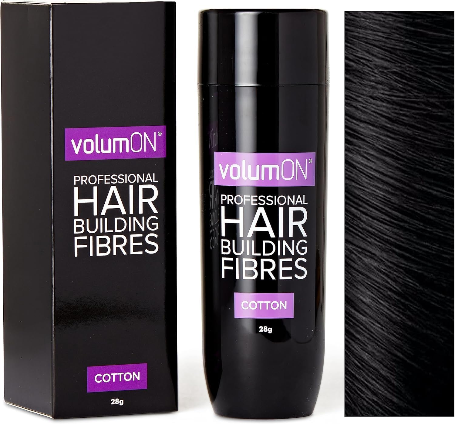 Volumon Professional Hair Building Fibres- Hair Loss Concealer- COTTON- 28g- Get Upto 30 Uses- CHOOSE FROM 8 HAIR SHADES COLOURS (Black)
