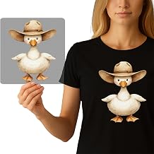 Cowboy Duck DTF Transfer Ready to Press | Whimsical Western Goose Iron-On Graphic for DIY Apparel & Heat Press Decal | Cute Farm Animal Kids T-Shirt Craft Supply