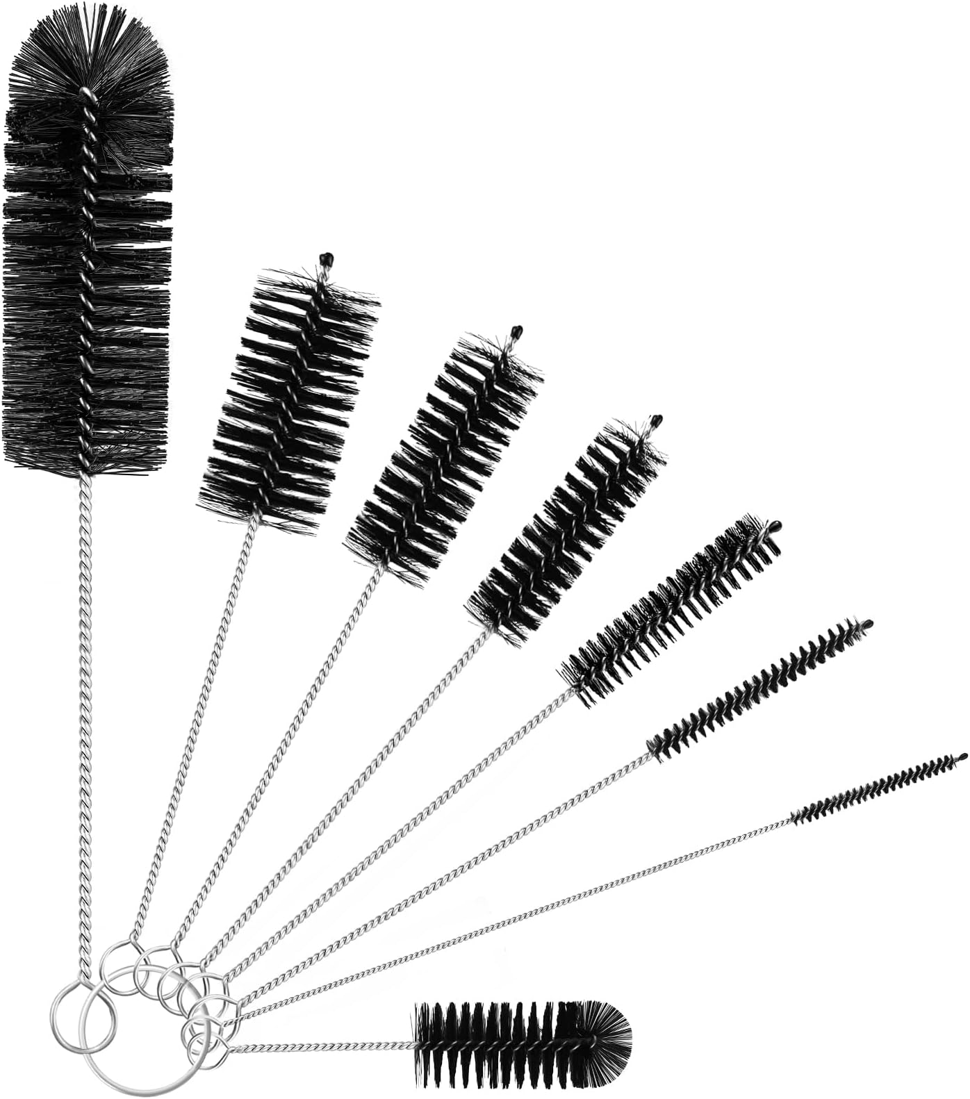 YUNGMAX Small Bottle Cleaning Brush Set, 8PCS Nylon Thin Pipe Cleaners Straw Brushes for Water Bottles Glasses Teapot Spouts Sink (Black)