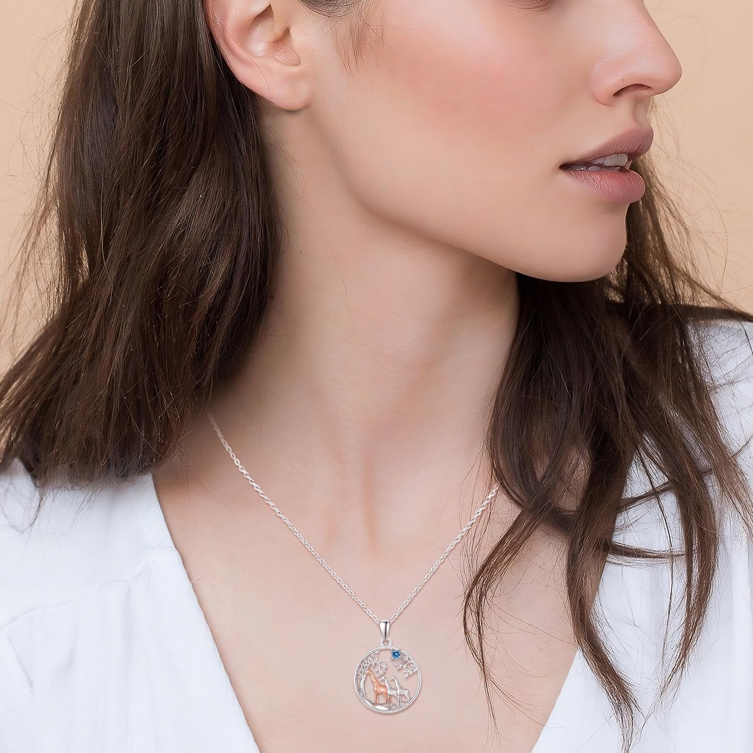 KINGWHYTE Giraffe Necklace Gifts for Women 925 Sterling Silver Three Giraffe Family Tree Pendant Birthstone Jewelry Birthday Gift for Her - Image 4