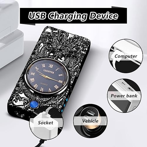 Miniatura 4 de TIKIUKI Encendedor de plasma con pantalla LED, encendedor de arco, resistente al viento, recargable por USB, encendedor de metal de lujo con esfera