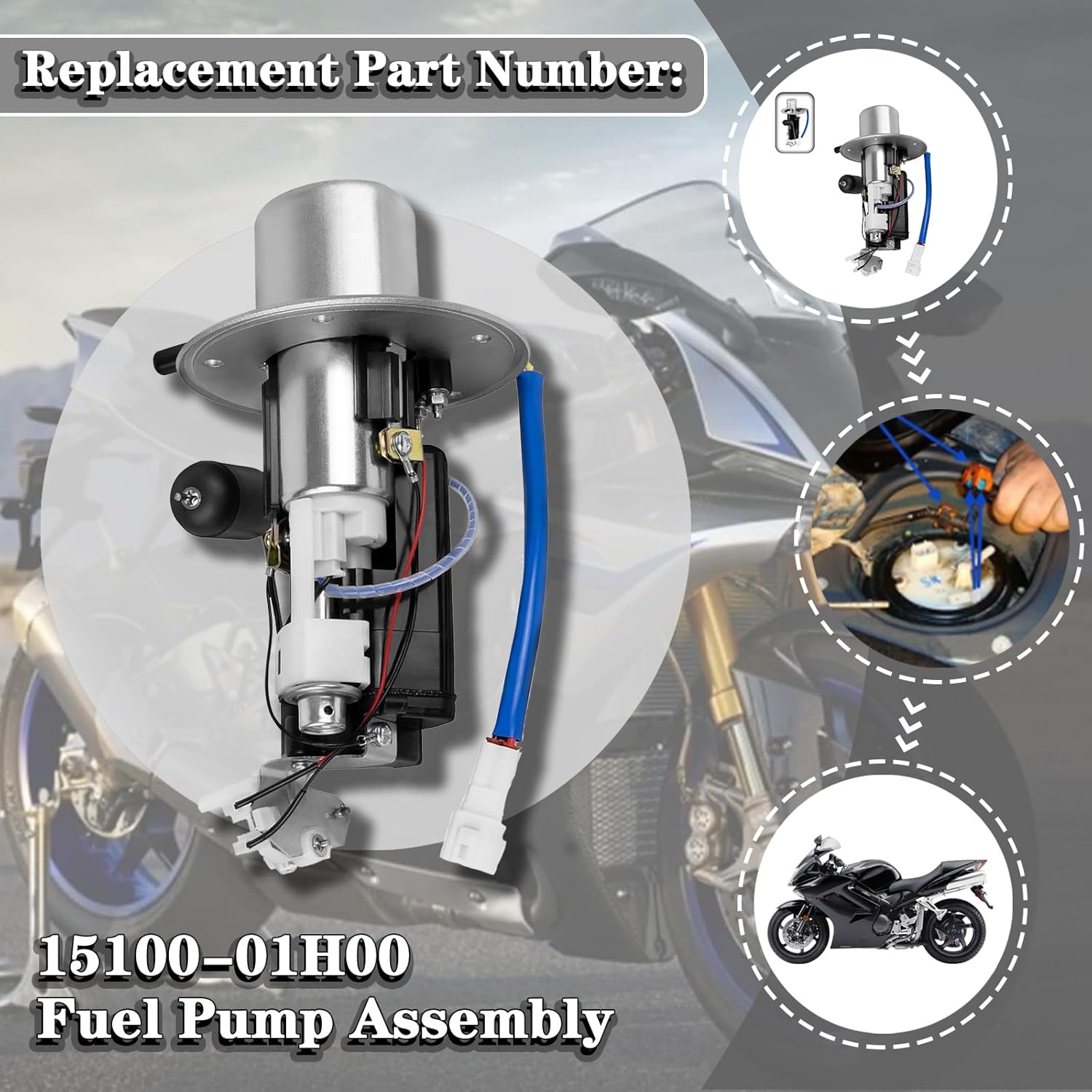 15100-01H00 Fuel Pump Assembly Excellent Adaptability Reliable Compatible with Suzuki 2006-2007 GSXR-600 GSXR-750 - Image 2