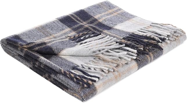 Highland Pure New Scottish Wool Blend Tartan Knee Lap Blanket Small Rug Bed Throw Extra Warm Comfy Soft For Men and Women Bannockbane Silver
