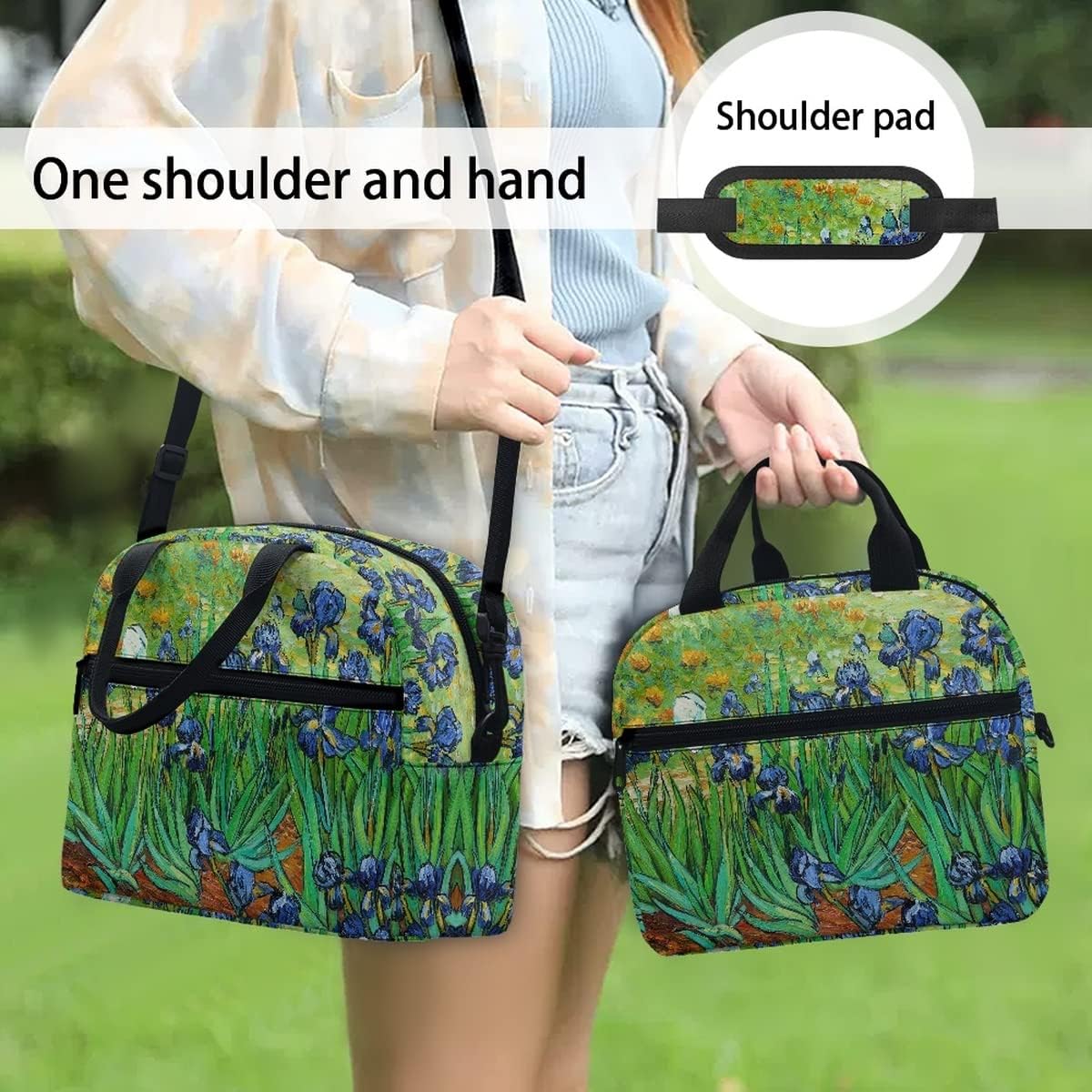 ENLACHIC Van Gogh Van Gogh Irises Lunch Bag Container Insulated Zipper Durable Waterproof Cooler Lunch Box Tote Bag for Women Men Work School Picnic Outdoor
