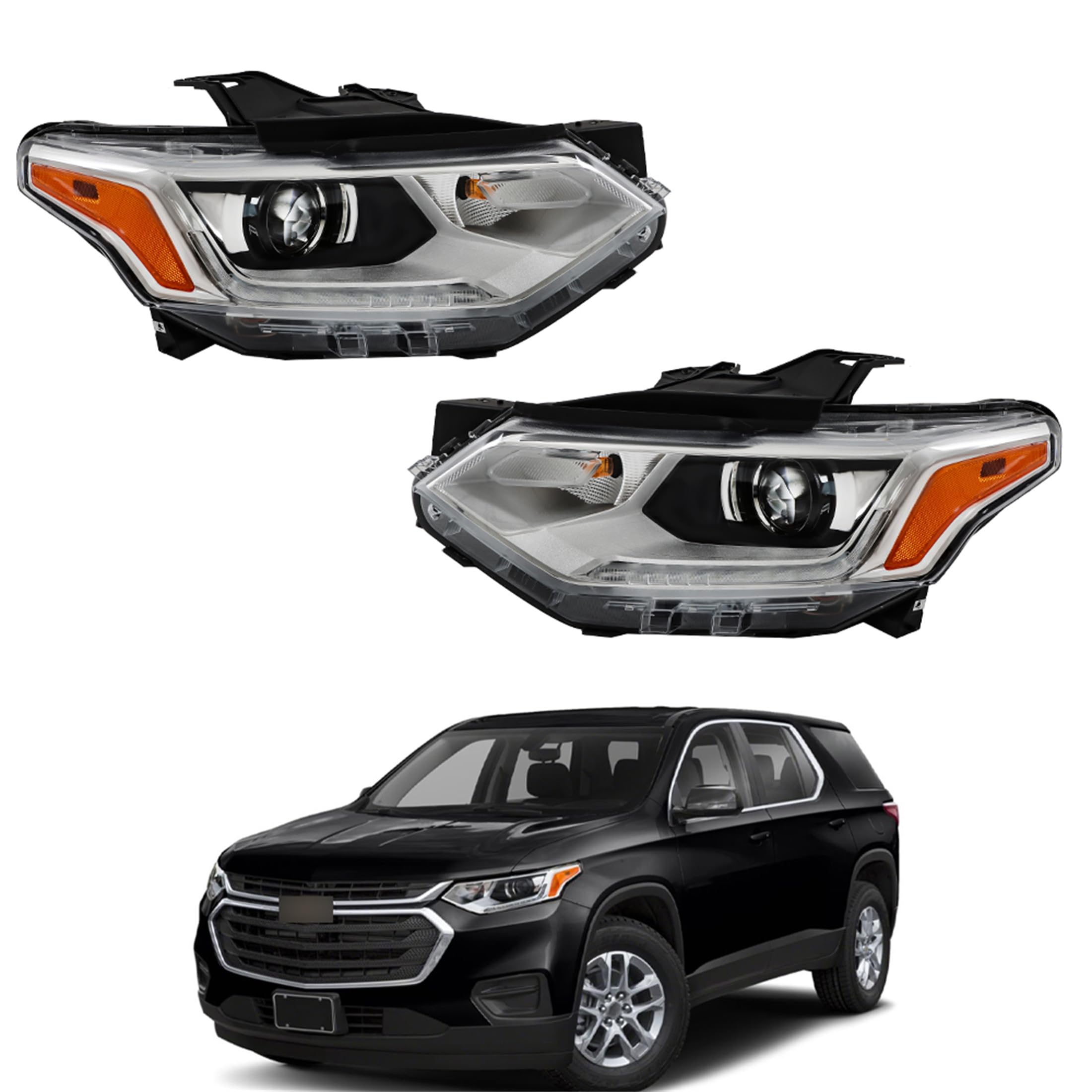 Driver Side and Passenger Side Headlights Assembly HID with DRL Replacement for Traverse 2018-2020 Housing Chrome Lamp LH RH 2PCS 84887857 84887858