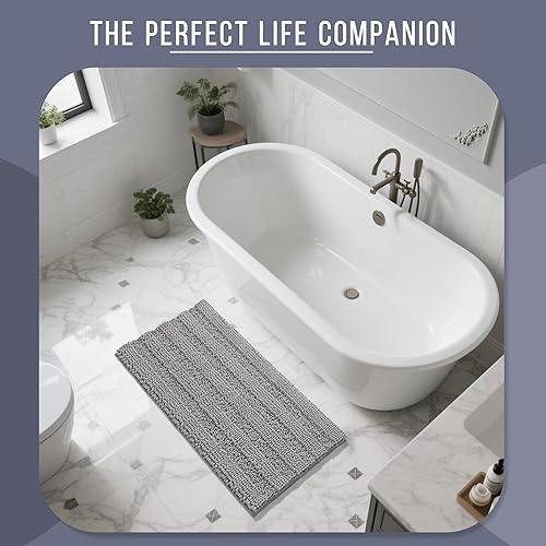 Miniatura 7 de Yimobra Alfombra de baño de 47 x 24 pulgadas, antideslizante y súper absorbente, lavable a máquina, de secado rápido, alfombra de ducha de chenilla