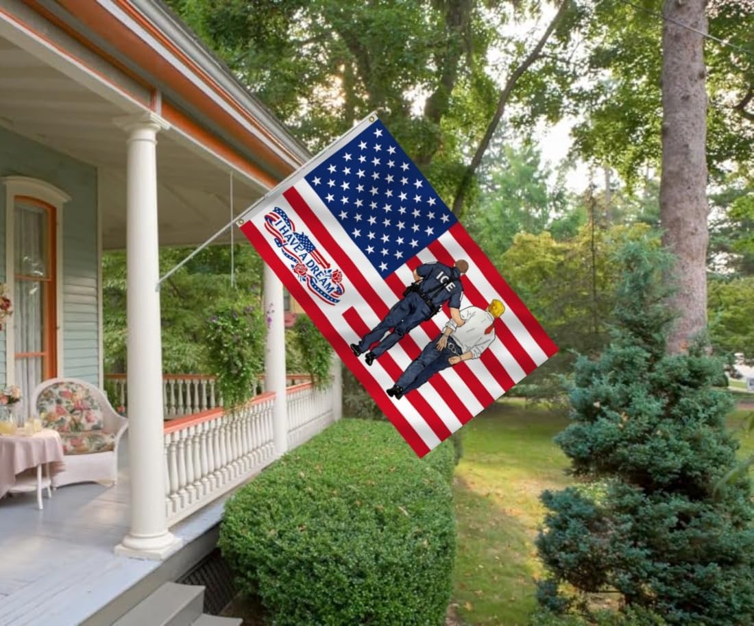 ICE American Flag 6X10FT,I Have A Dream Flags, Funny Cool Meme Banners, Men Women Banner,Vibrant Colors, Double Stitched with 2 Brass Grommets, Bar Garden Street Decoration, GYM, Office Decor,Indoor Outdoor Use,Gifts. (6x10ft)