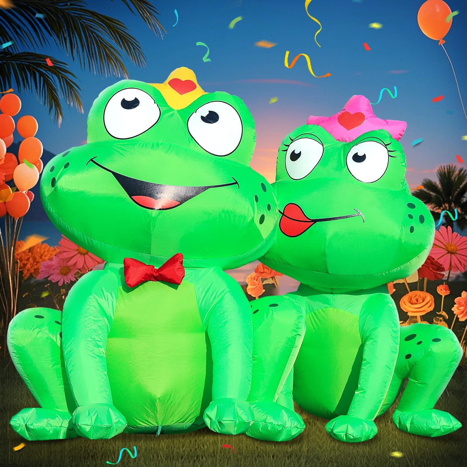 DomKom 5FT Valentines Day Inflatables Outdoor Decorations, Frog Couple Blow Up Build-in Led Lights for Wedding Party Garden Yard Lawn Décor