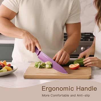 Astercook 6 Piece Color-Coded Kitchen Knife Set, Stainless Steel Chef Knives with 6 Anti-Rust Coating Blades and Blade Guards, Dishwasher Safe