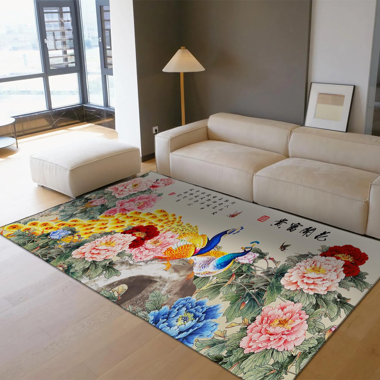 Tapis salon 140x200 floral lavable et carpette antidérapante vintage pour chambre