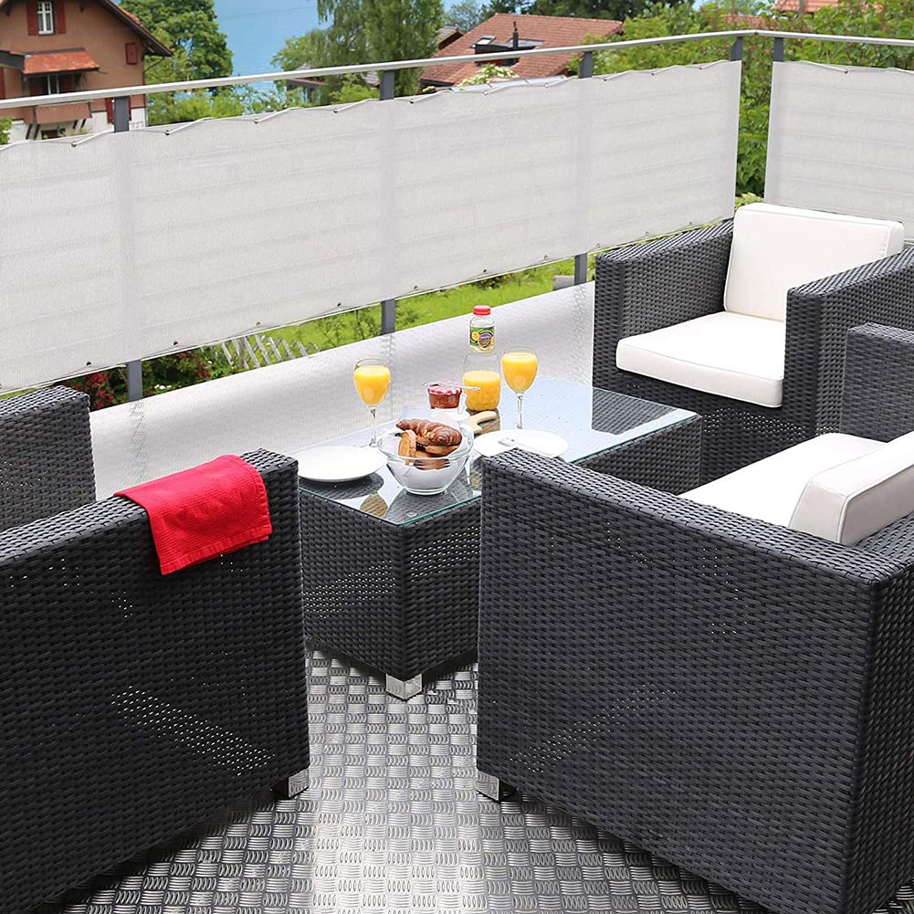 Cubierta De Privacidad De Balcón, Protección Visual, con Cuerda de Nylon y Bridas, Ideal para Balcón, Jardín, Piscina - Negro 145x650cm