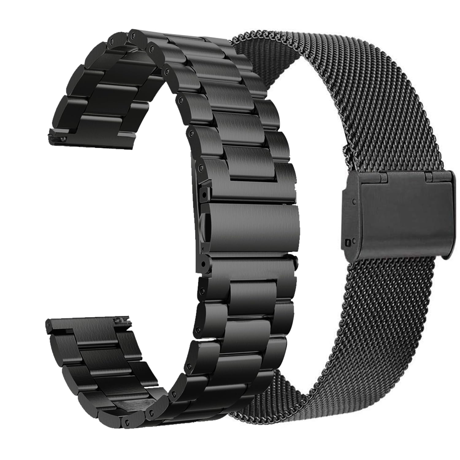 Valkit 2 Packs for Galaxy Watch 7 6 5 4 FE Band Pro Classic 43/47/45/40/44/42/46mm No Gap Elegant Casual Solid Stainless Steel Metal Wristbands Women Men for Samsung Galaxy Watch Active 2(Black+Black)