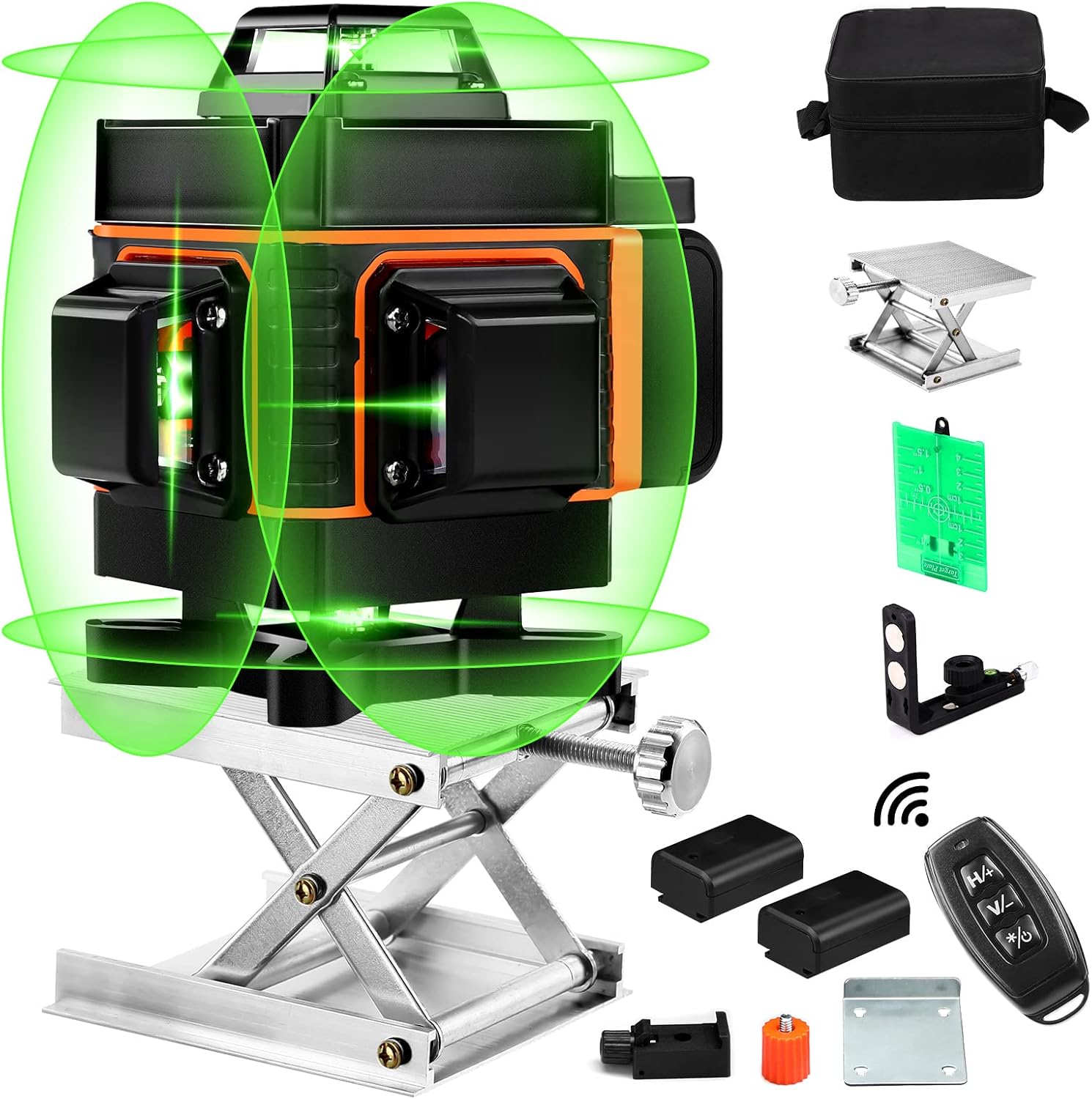 Seesii Nivel Láser 16 Líneas 360° , Nivel Láser Autonivelante 4D con Placa de Objetivo Haces Verdes Horizontales y Verticales 2 Baterías Recargables para Diseño de Mejoras de Hogar