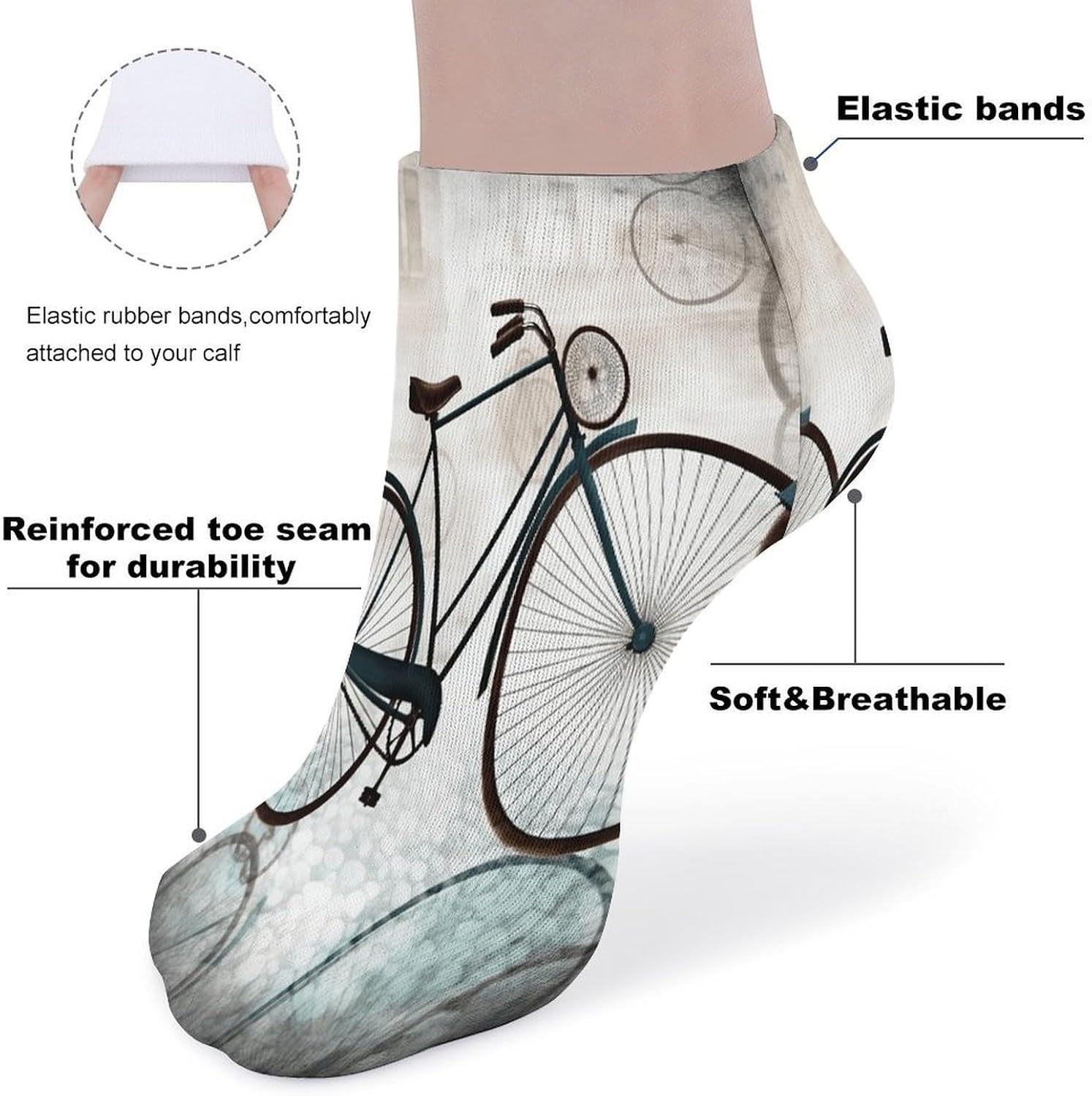 Retro Bicycle Crew Sock for Men Women Funny Novelty Socks Athletic Ankle Socks Comfort Soft Low Cut Tab Sock 5 Pairs