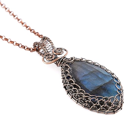 Miniatura 2 de OWWUUREIKI Collar con colgante de labradorita natural irregular envuelto en alambre hecho a mano de 23.5 pulgadas, cadena hecha a mano