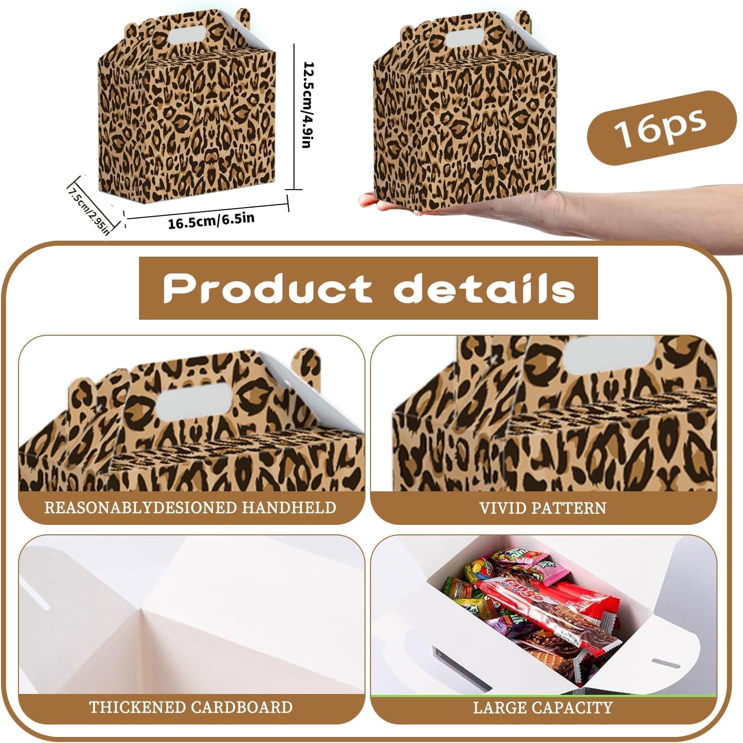 16 Pcs Cheetah Print Birthday Party Favor Boxes - Leopard Print Party Gift Paper Boxes with Handles, Jungle Safari Themed Decorations for Animal Presents Decorations Supplies(16-Leopard-boxes) image 4
