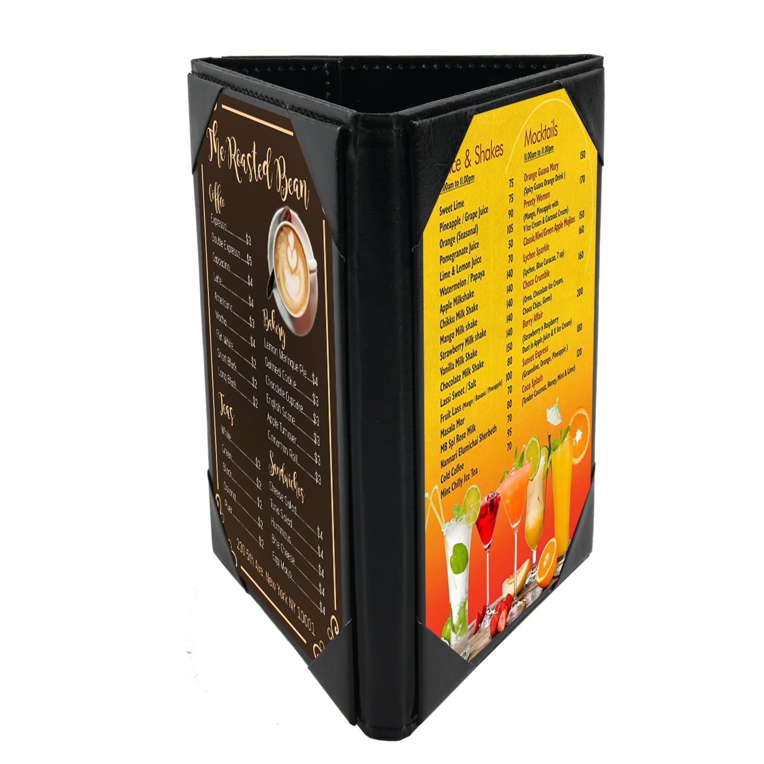 5x7 Inch Table Tent Leather Menu Holder Sign Display Black Menu Covers for Cafes Bars Restaurant 3 sided triangle shape table tent 1 pack