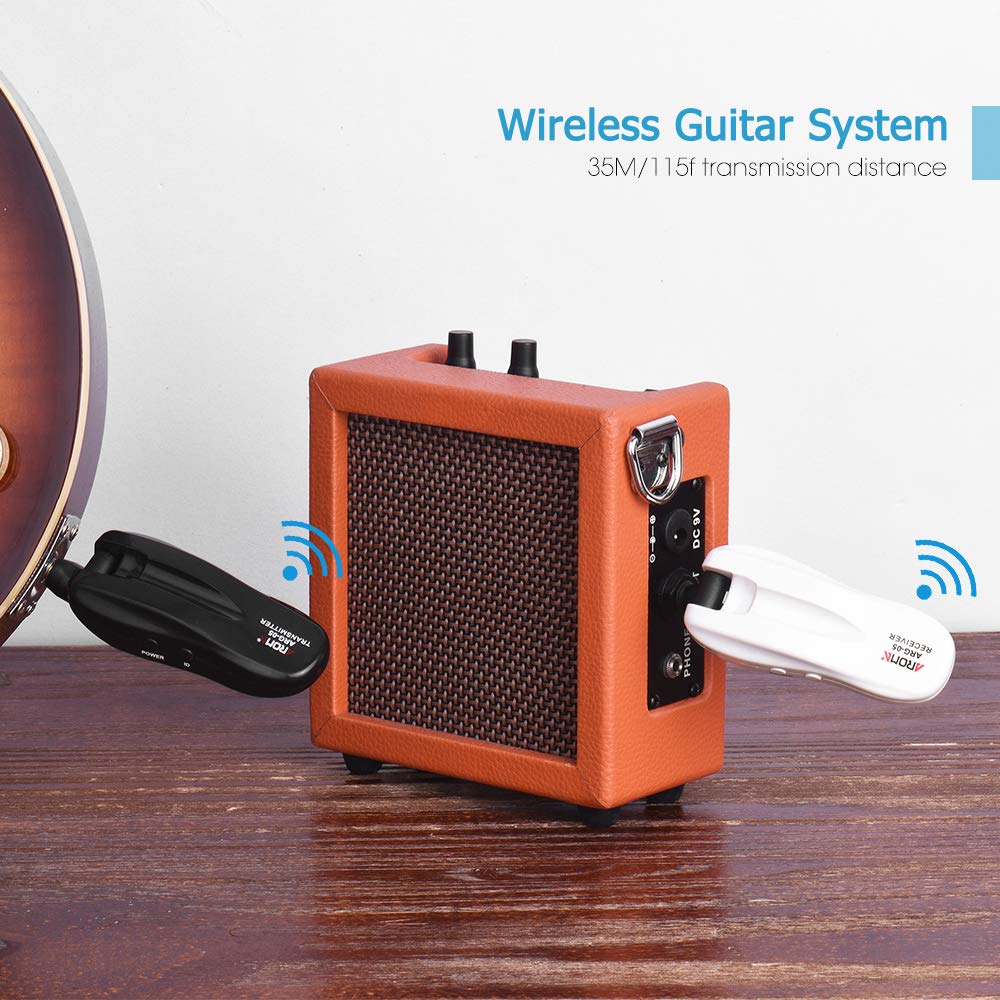 ARG-05 bezprzewodowy system transmisji dźwięku gitara odbiornik wbudowany akumulator 115 stóp odległość transmisji do gitary elektrycznej basowej
