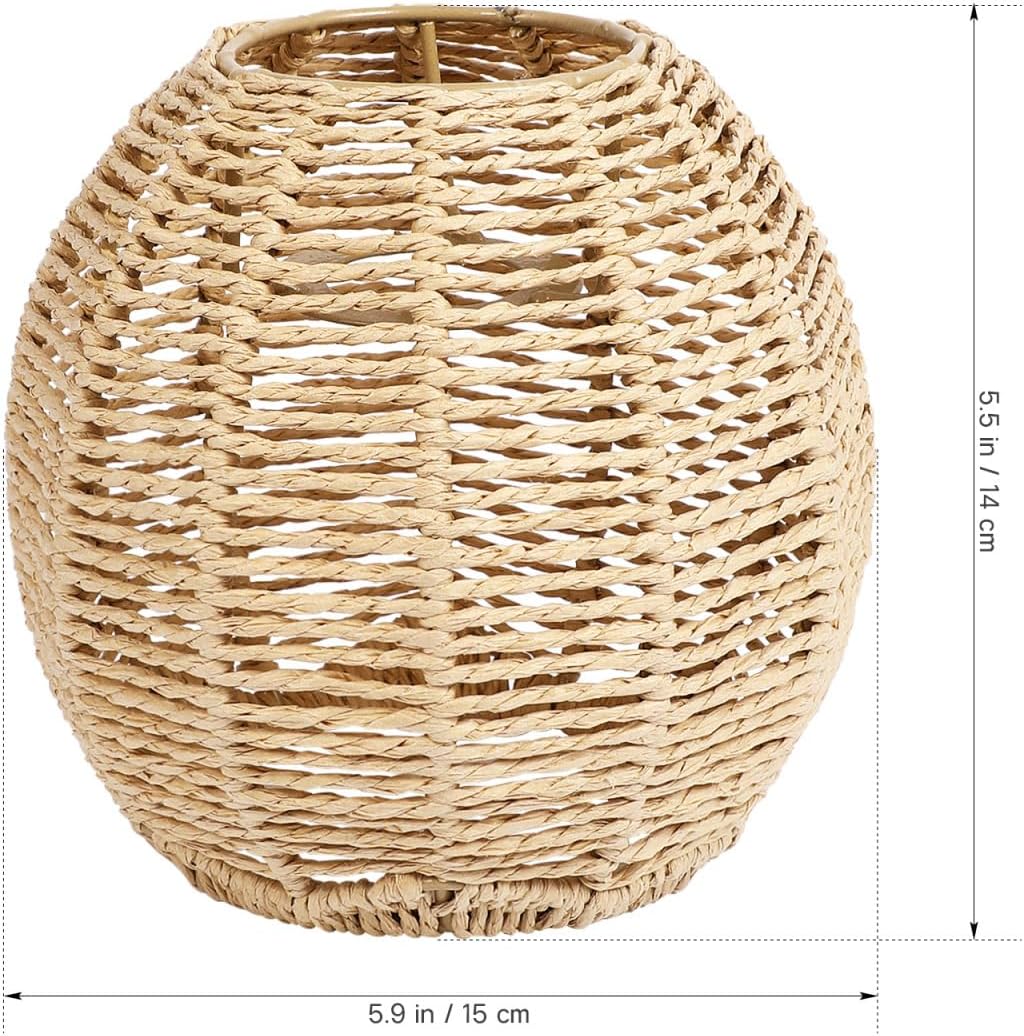 Cabilock Rattan Ceiling Pendant Lamp Light Cover Vintage Handwoven Chandelier Lamp Shade Bulb Guard Cage for Home Hotel Room Bedroom