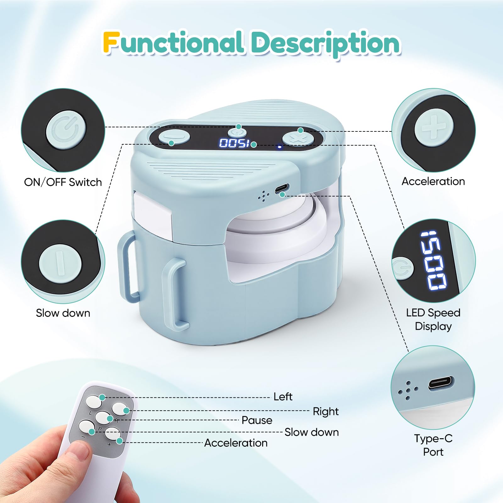 Juguete Interactivo para Gatos de Interior, Juguete de Caza simulado automático/Control Remoto, Juguete para Mascotas Que Consume energía, Velocidad Ajustable(Azul Claro)