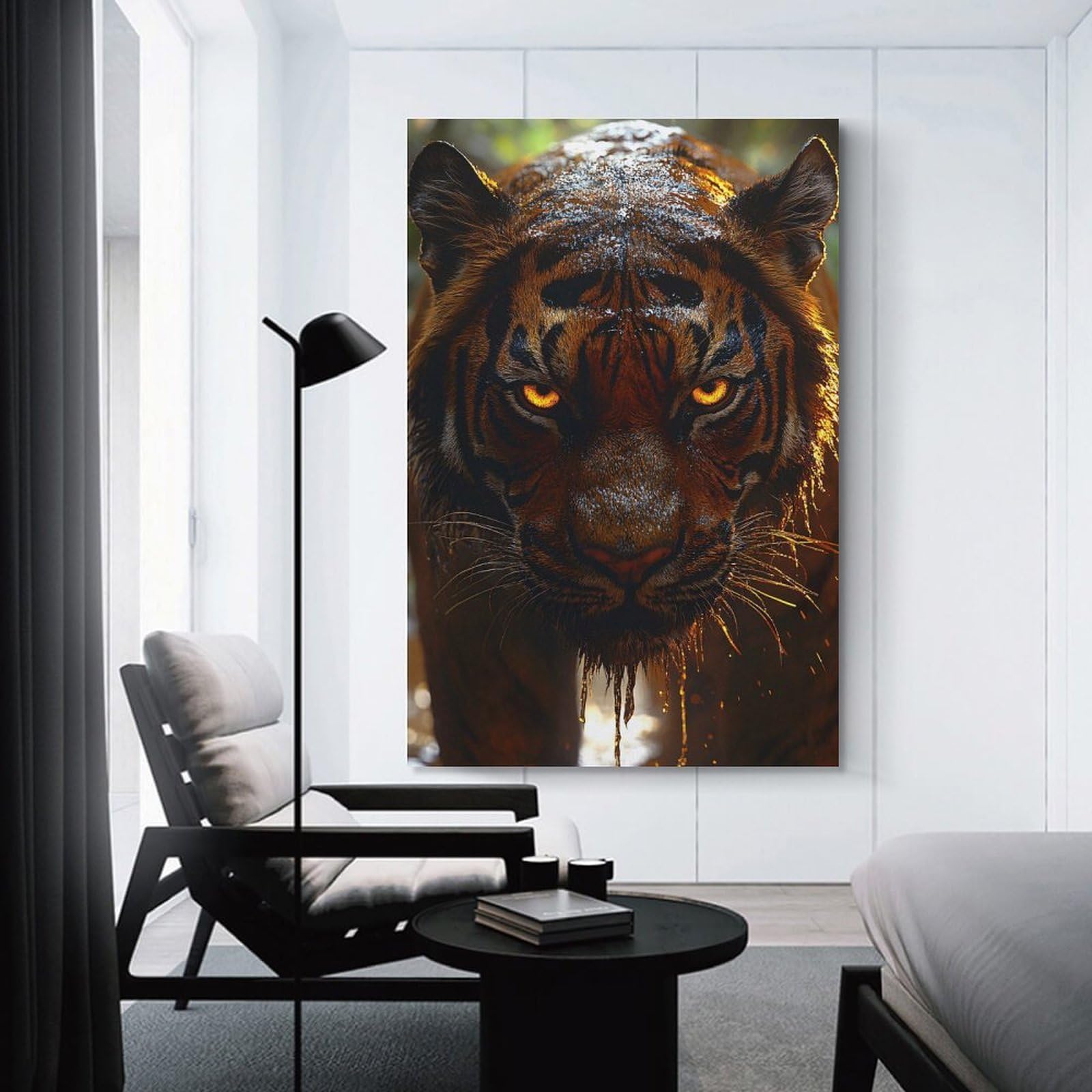 Junmoney Home Decor Wall Art Intense Tiger Portrait with Glowing Eyes, 20x30inch(50x75cm), for Gallery Wall Decor And Room Displays, An Easy Match for Collected Prints