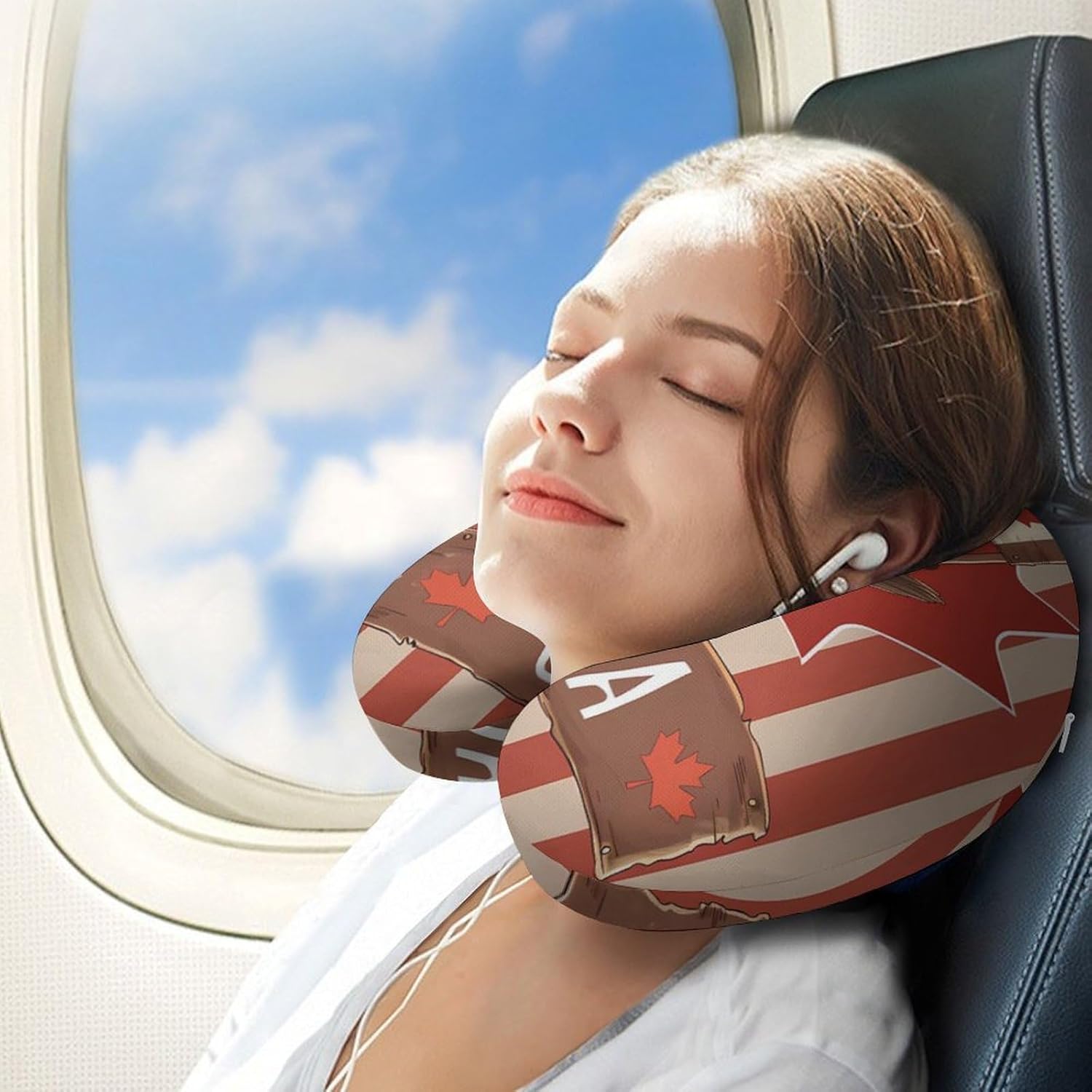Canadian Beaver Travel Pillow U Shape Neck Pillow Washable Pillowcase for Sleeping Chair