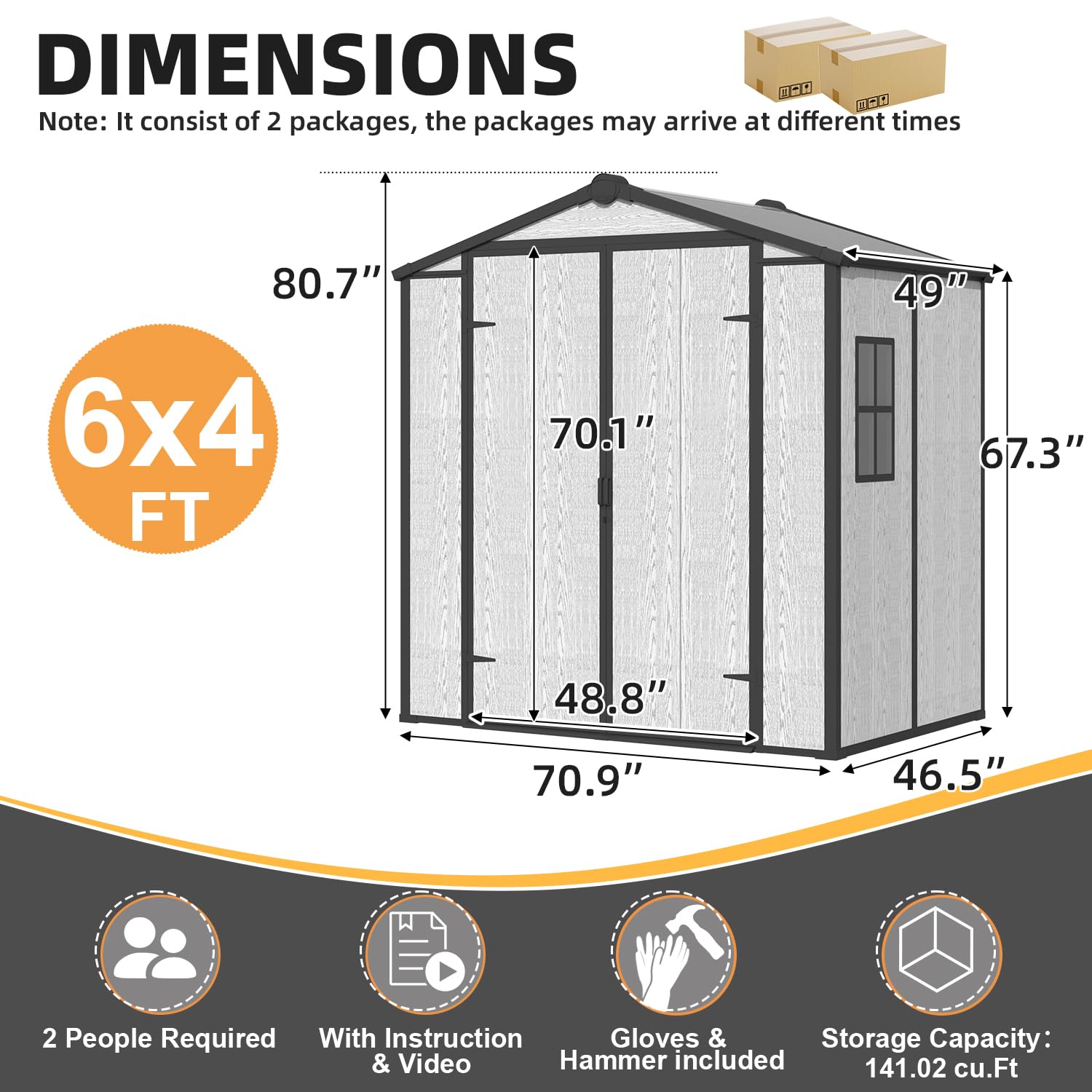 MELLCOM 6 x 4 FT Resin Outdoor Storage Shed with Floor, Outdoor Storage Tool Shed with Windows and Lockable Door, Resin Garden Shed for Bike, Garbage Can, Lawnmower - 2