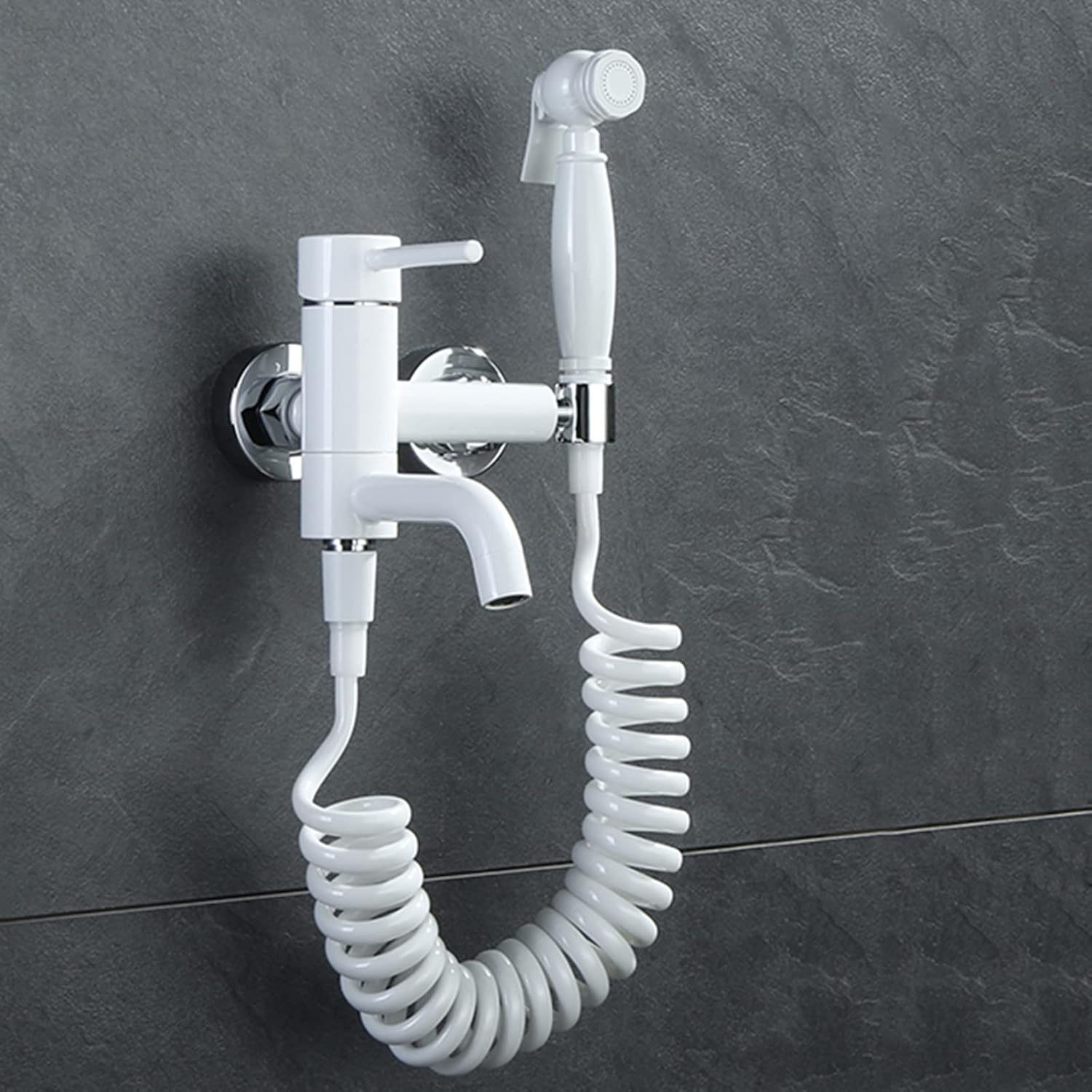 Toilet Shower Spray Mixer Set White Bifunctional Hand Held Sprayer Toilet Attachment 360 Rotation Bathroom Toilet Bidet Mixer Spray Kit,SPR