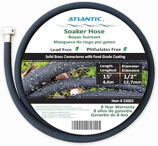 Atlantic Short Soaker Hose 15 FT x1/2" Garden Soaker Hose, Water Seeper Hoses for Foundation Watering, Garden Beds, Garden, Lawn and Plants-Solid Brass Connectors