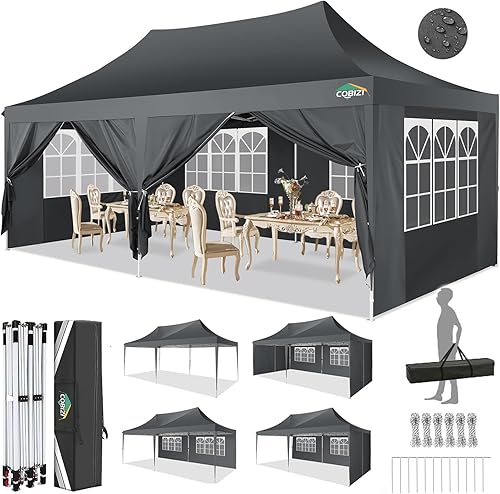 Miniatura 53 de COBIZI 10x10 Gazebos desplegables en oferta 11x11 Tienda de campaña con toldo fácil de montar al aire libre, Gazebo impermeable portátil