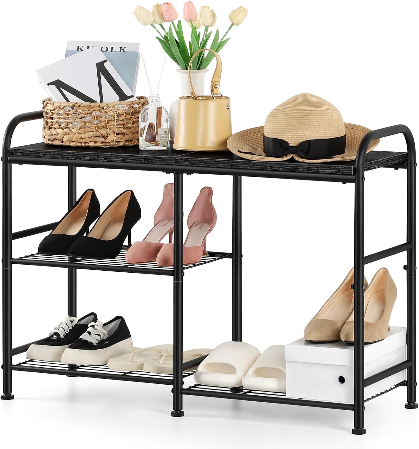 MyGift Organizador De Zapatos De Pared Blanco: Estante Para 18 Pares – Metal Resistente, Entrada O Armario