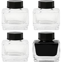 4PCS Empty Ink Jar Glass Clear Bottles, Pigment Storage Vials Containers with Black Plastic Caps, ABS Bottle Cap, 15ml 0.51oz Refillable Inkwell Well for DIY Art Crafts Liquid, Heavy Duty Jars
