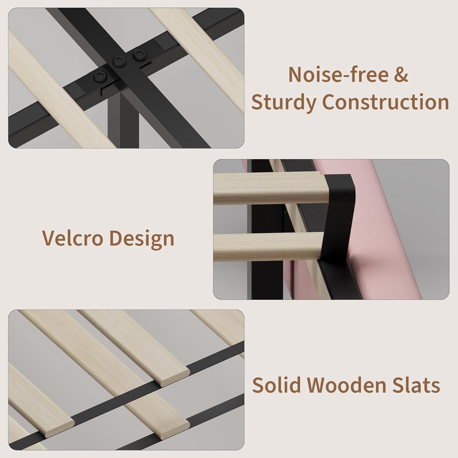 Twin Size Bed Frame with Wingback Headboard, Velvet Upholstered Platform Bedframe with Wood Slats, No Box Spring Needed, Easy Assembly, Pink