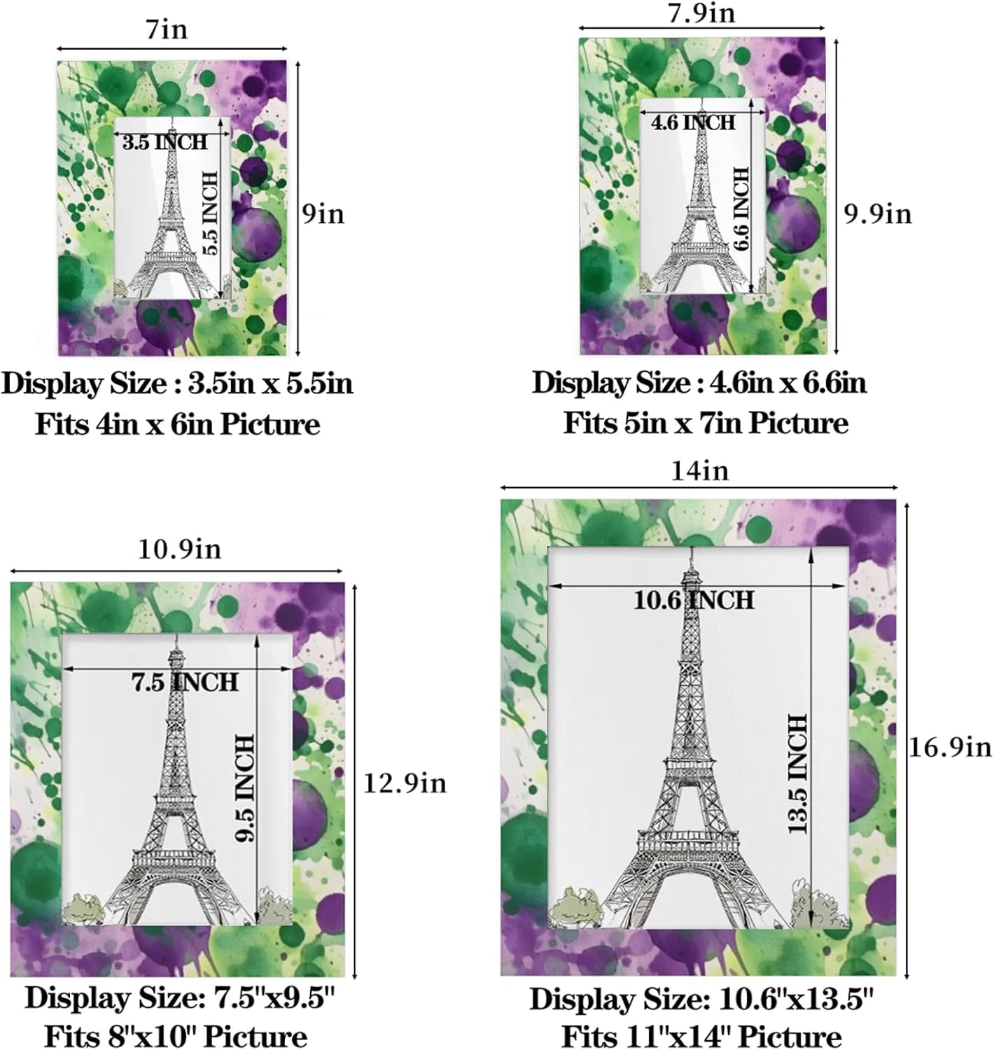 Purple Tie Dye Picture Frame 8x10, Tie Dye Texture 8x10Photo Frame Horizontal &Vertical Display 8 by 10Wooden Picture Frame for Desktop or Wall Decoration