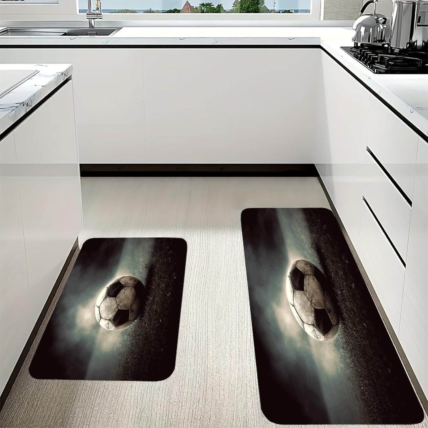 Sport Soccer Kitchen Mat Washable Non Slip Rugs Soft Kitchen Mats for Floor Set of 2 PCS Cushioned Absorbent Runner Standing Rugs for Home Sink Laundry Office