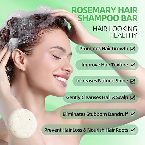 Miniatura 4 de Paquete de 2 barras de champú de romero para el cabello, limpieza profunda para la pérdida de cabello del cuero cabelludo, control de aceite