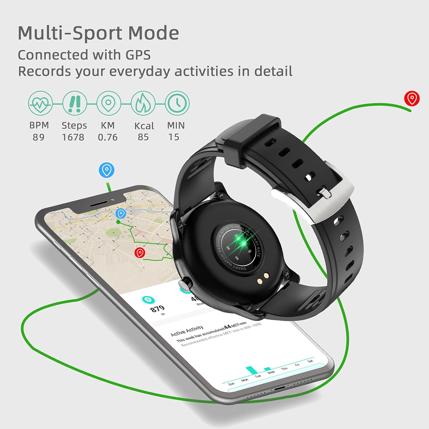 FirYawee Smart Watch for Android Phones Compatible with iPhone Samsung, Fitness Watch with Heart Rate Monitor and Sleep Monitor, Step/Distance/Calorie Counter, Smart Watch for Men Women