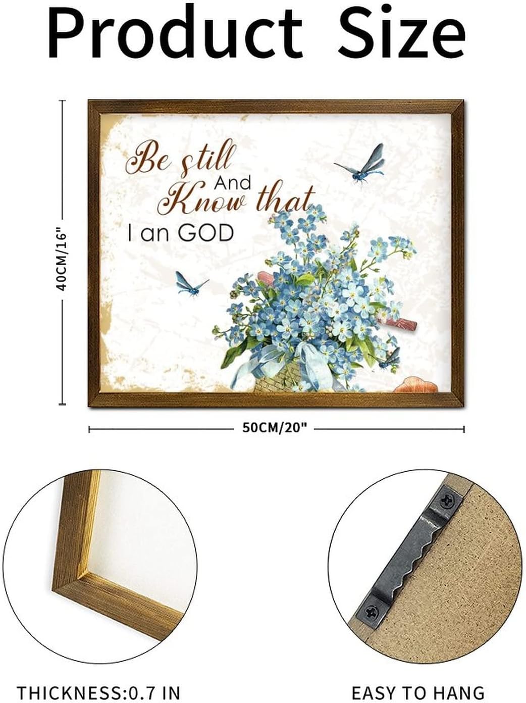 Be Still and Know That I Am God Wooden Framed Sign Spring Butterfly Bike Basket Flower Hanging Wall Art Sign Farmhouse Blossom Floral Hanging Wall Signs Decorative for Home Table 16x20 Inch