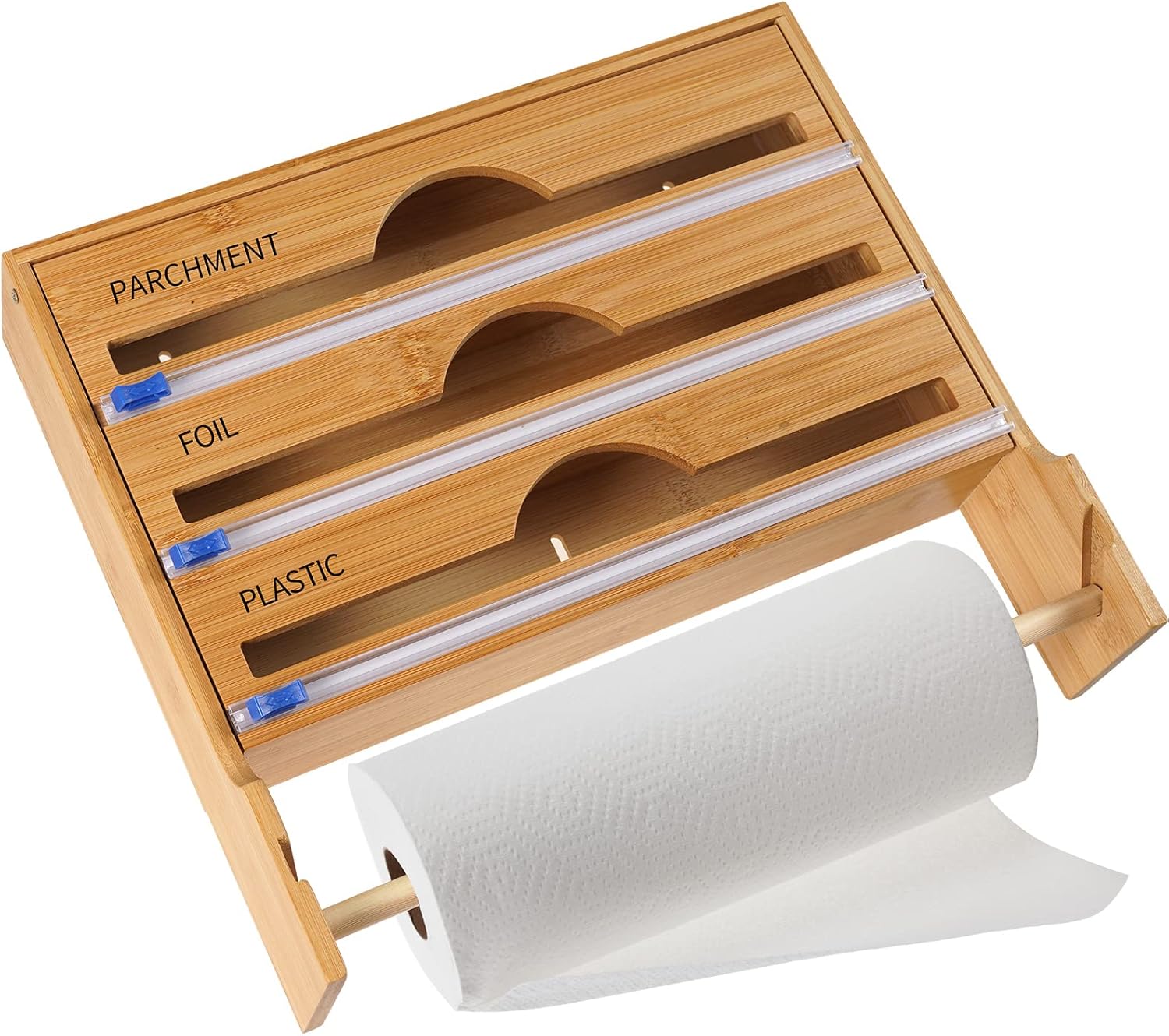 4in1 Foil and Plastic Cling wrap Organizer Dispenser with Cutter，Aluminum foil