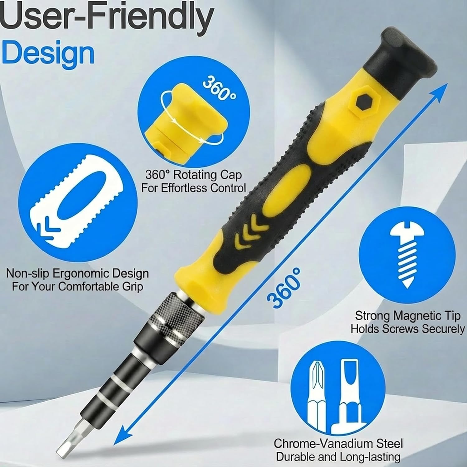 115-in-1 Precision Screwdriver Set B, Electronics Repair Tool Kit, Micro Magnetic Bit with Flexible Shaft for Phone, Mac, Computer, Watch, Console, Doorbell, Electronic Tools Gift YELLOW
