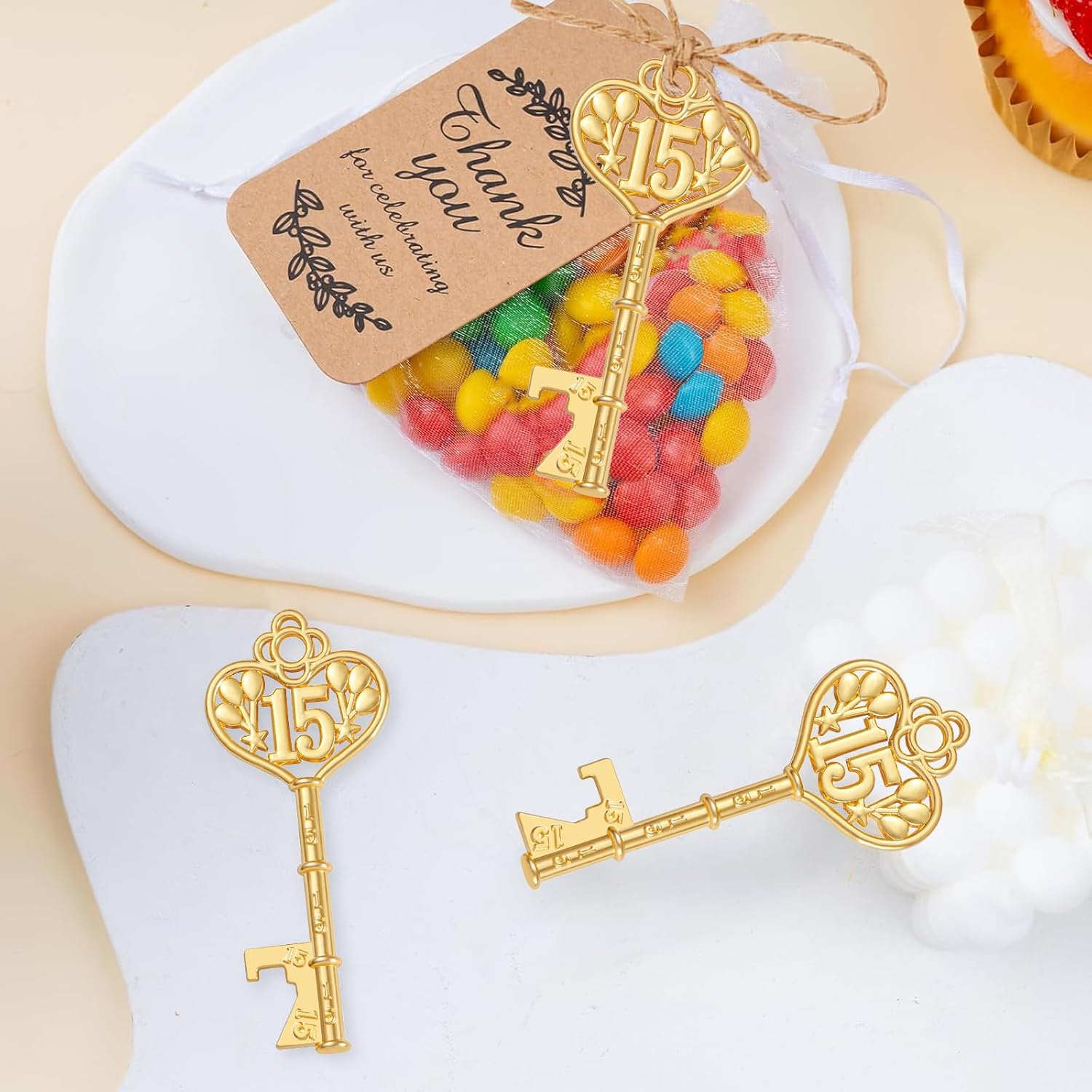 VZCBZC 50Pcs 15th Key Bottle Opener for 50th Birthday Party Favors 15th Wedding Anniversary Souvenirs Gifts for Guests,Party Decorations (15)