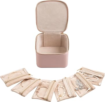 Frebeauty K k Seyahat M cevher Kutusu, 6 Kese  antal  Seyahat Tak  K l f , Ta nabilir Seyahat Tak  D zenleyici, Mini M cevher Saklama, 9,35 x 11,9 x 11,8 cm, Kad n K z  ocuklar  i in Hediye Fikri