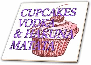 3dRose Cupcakes Vodka and Hakuna Matata, Purple and red, 4 Inch Ceramic Tile