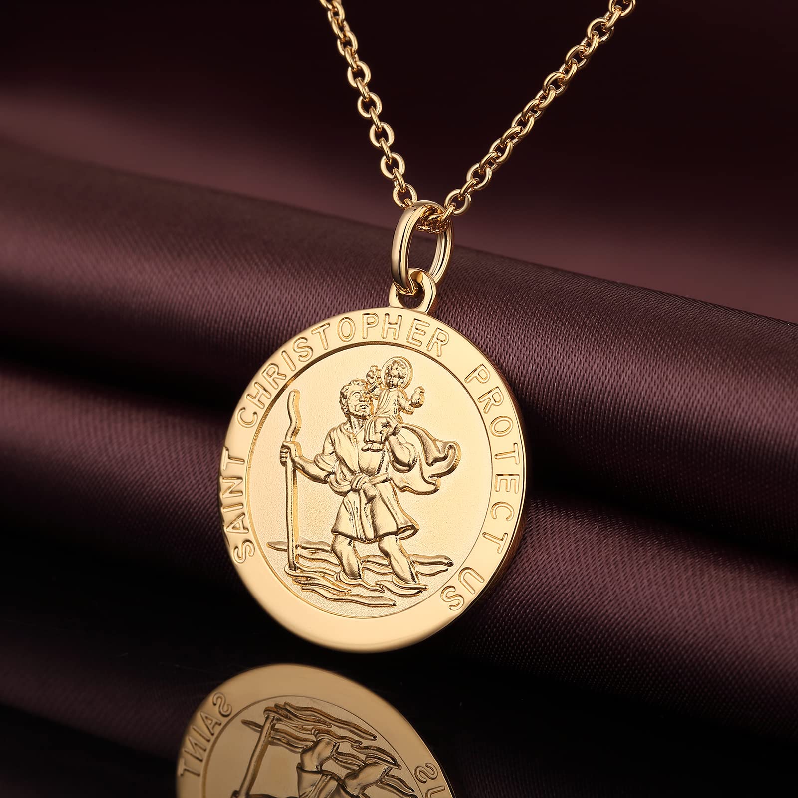18K Weißgold vergoldet Heiliger Halsketten Patron Amulett Medaillon Schmuck St. Michael Christopher Anhänger Kette für Herren Damen