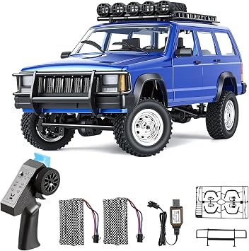 Goolsky RC Rock Crawler, 112 Scale Remote Control Car, 4WD Off Road RC Truck, 2.4Ghz All Terrains Climbing Vehicle, RC Car with LED Lights for Adults, Include 2 Batteries Blue