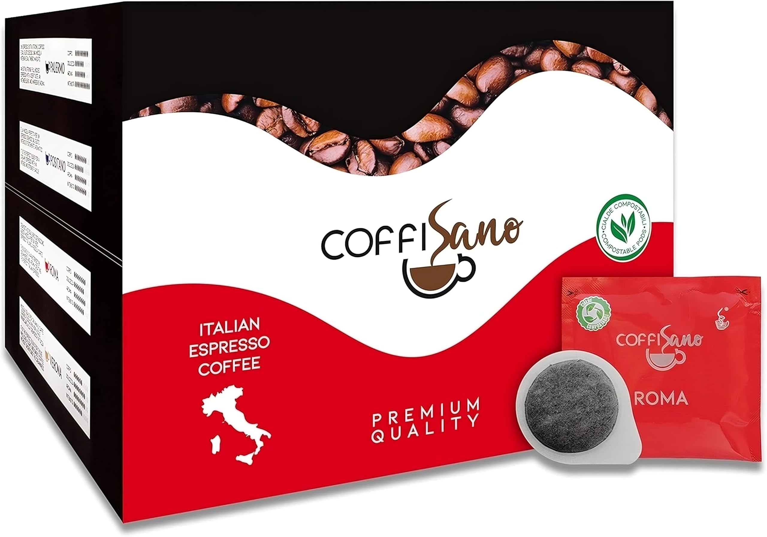 150 Cialde Caffè Coffisano Espresso Italiano in Filtro Carta Compostabile ESE da 44 mm Bustine Monodose – Miscela Roma, Gusto Cremoso ed Equilibrato