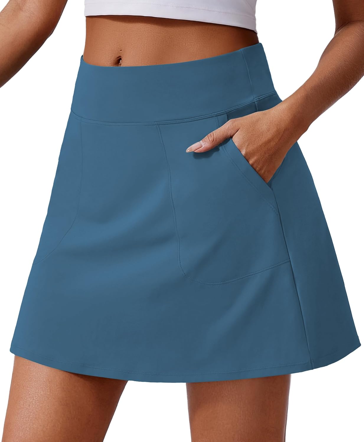 PINSPARK 18" Golf Skorts for Woman High Waisted Tennis Skirt UPF 50+ Athletic Skort Skirts with 4 Pockets Workout Pickleball
