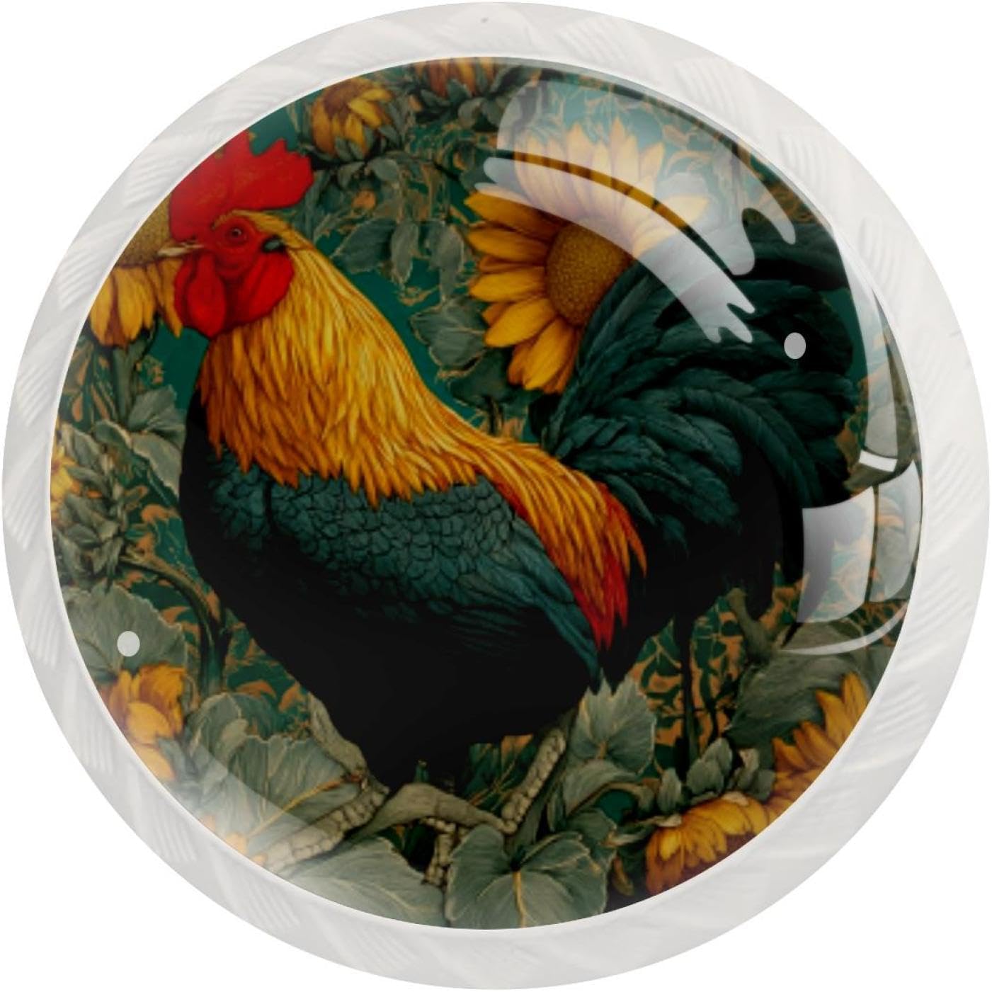 Black Rooster Sunflowers (3) Crystal Glass Cabinet Knobs, Stylish Drawer Pulls for Dresser Wardrobe, Easy Install Hardware for Kitchen