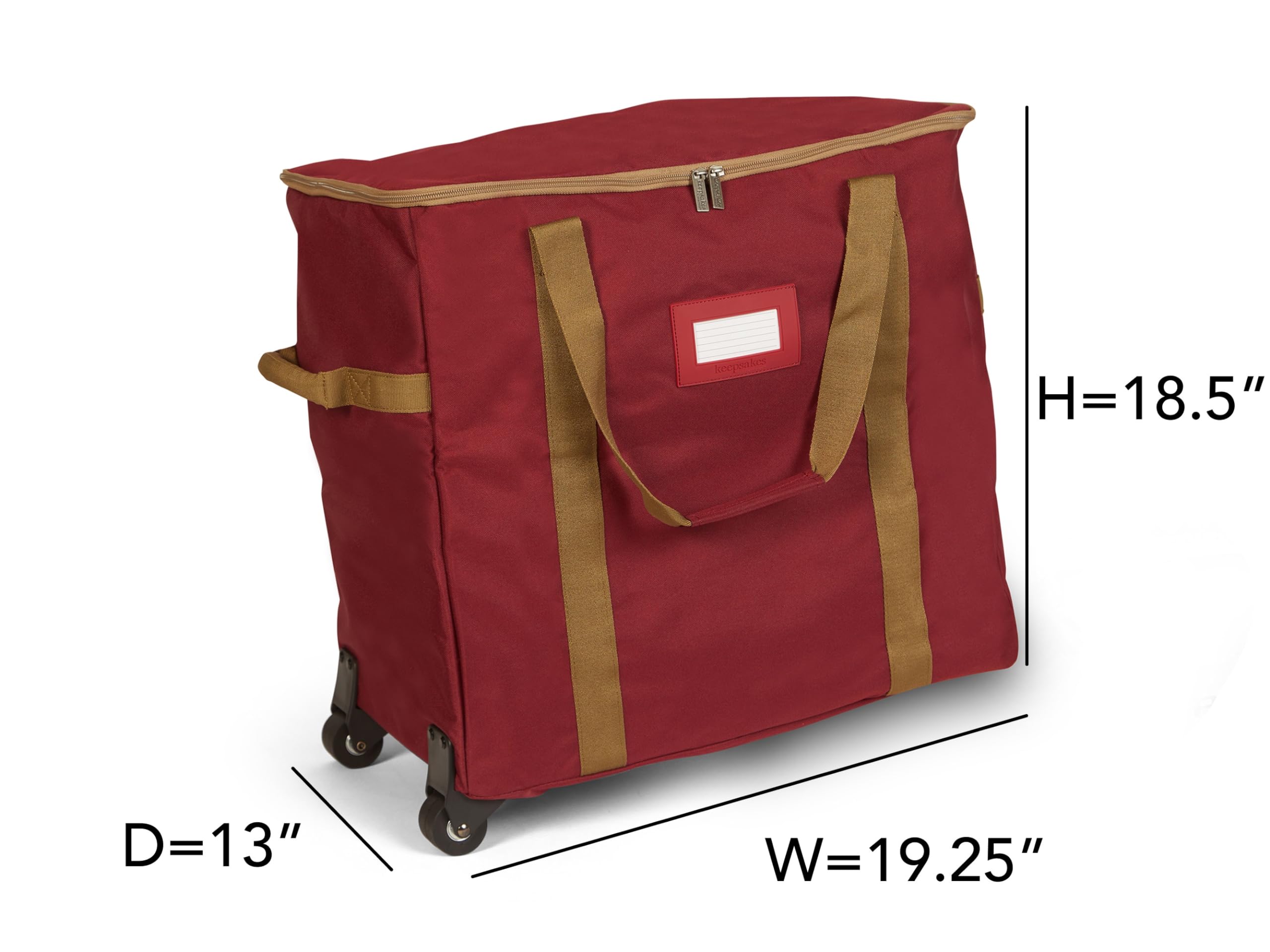 Covermates Keepsakes Rolling Adjustable Ornament Storage Bag - Carrying Handles, Padded Protection, Dual Wheels - Holiday Storage, Red